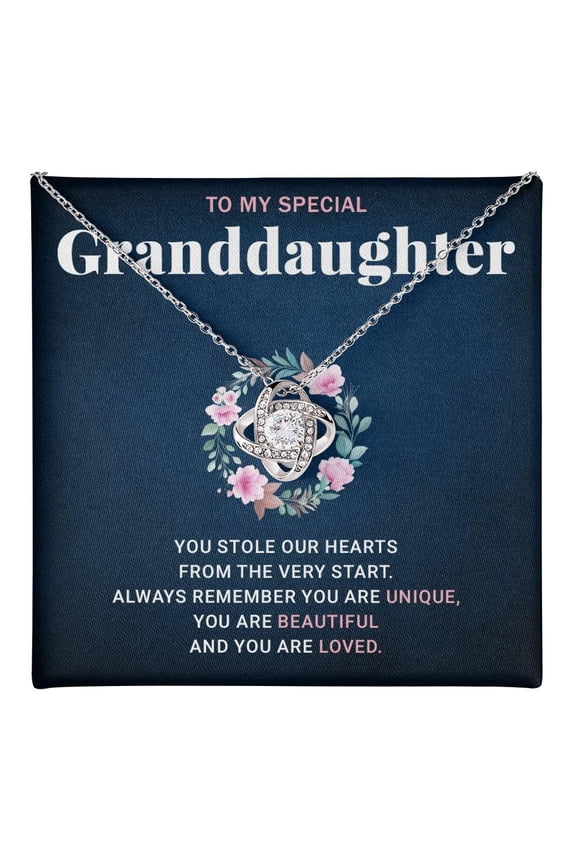 To My Granddaughter Necklace From Grandma Grandmother Or Grandpa Grandfather Birthday Graduation Jewelry From Grandparents With Message Card And Box Beautiful Knot #1453, White Love Knot Necklace