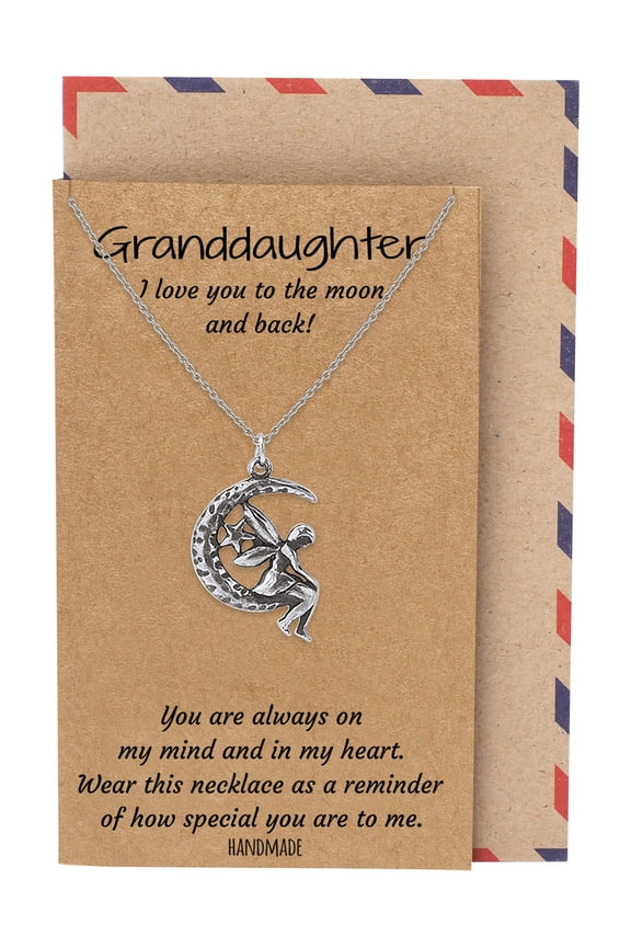 Granddaughter Necklace, I Love You to the Moon and Back, Greeting Card, 16-inch to 18-inch
