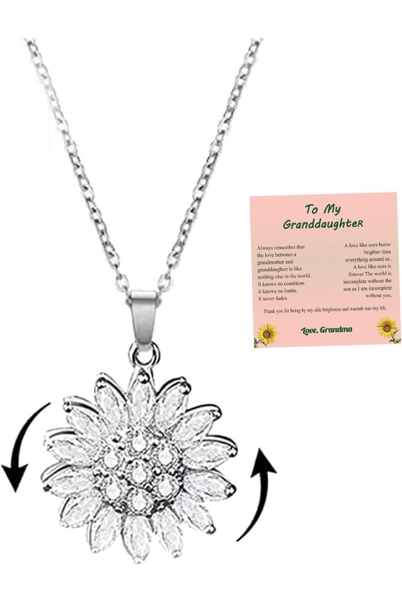 To My Granddaughter Sunflower Fidget Necklace, Silver 14K Gold Plated Spinning Sunflower Necklace Pendant Granddaughter Gifts from Grandma Daisy Flower Anxiety Necklace Jewelry for Women