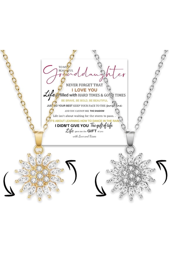 To My Granddaughter Sunflower Fidget Necklace, Spinning Sunflower Necklace Pendant, Granddaughter Gifts from Grandma, Daisy Flower Anxiety Necklace Gifts for Women with Message Card