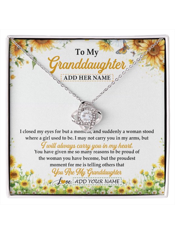 Granddaughter Sunflower I Closed My Eyes Necklace, White Love Knot Necklace