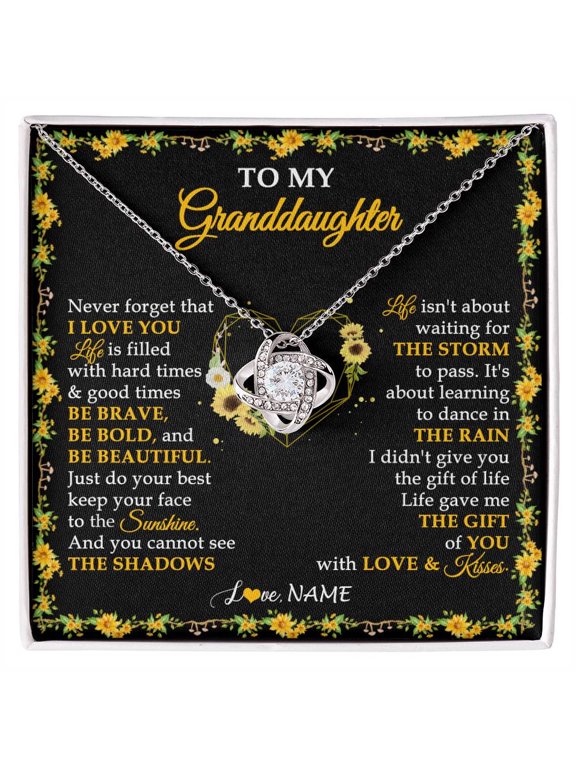 Granddaughter Sunflower I Love You Necklace, Gold Love Knot Necklace