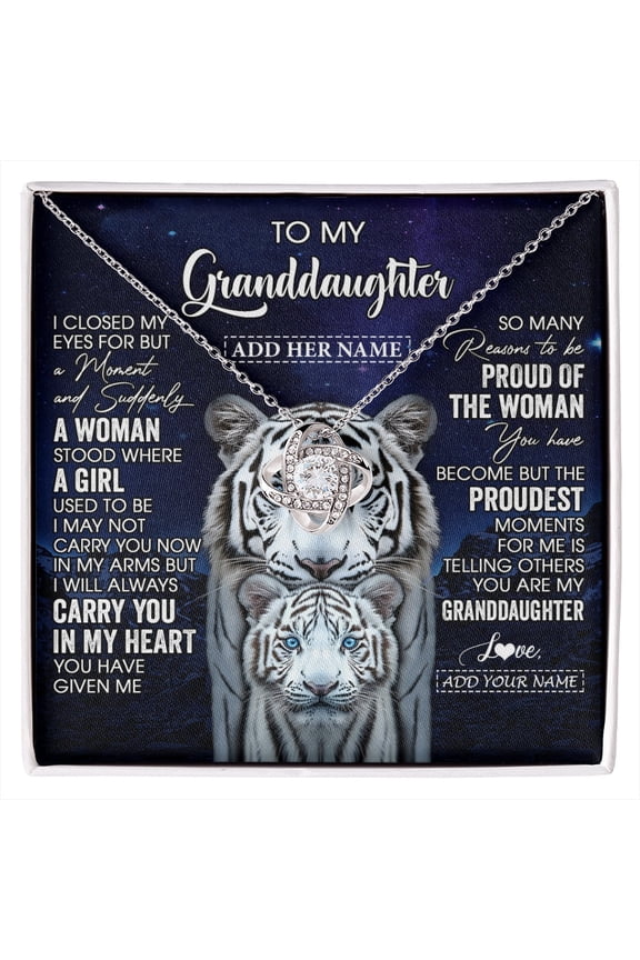 Granddaughter White Tiger Love Necklace, White Love Knot Necklace