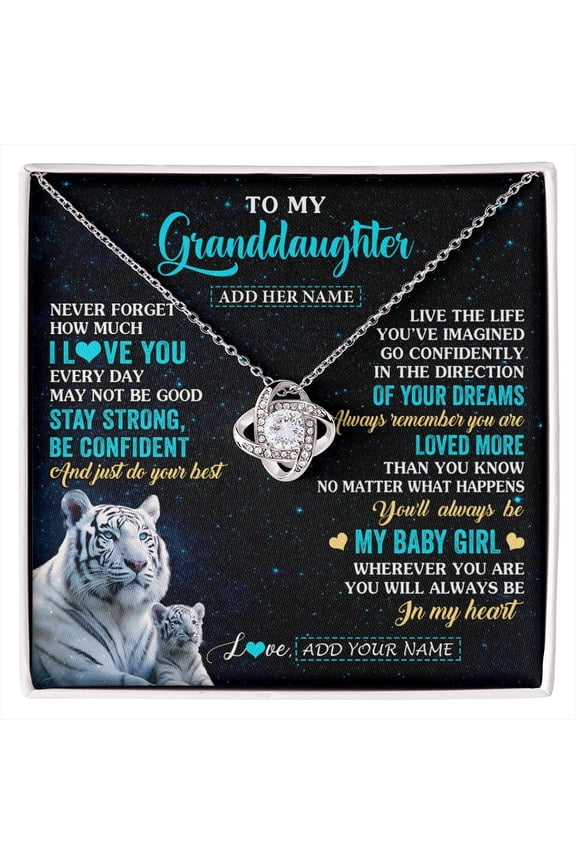 Granddaughter White Tiger Never Forget Necklace, White Love Knot Necklace