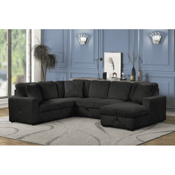 Grande Modern Sectional Sofa with USB-C, Sleeper & Storage in Black (NJ Inventory) | Fits Small Spaces & Family Use