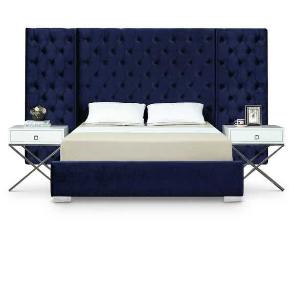 Grande Navy Velvet King Bed-Color:Navy Velvet,Style:Contemporary