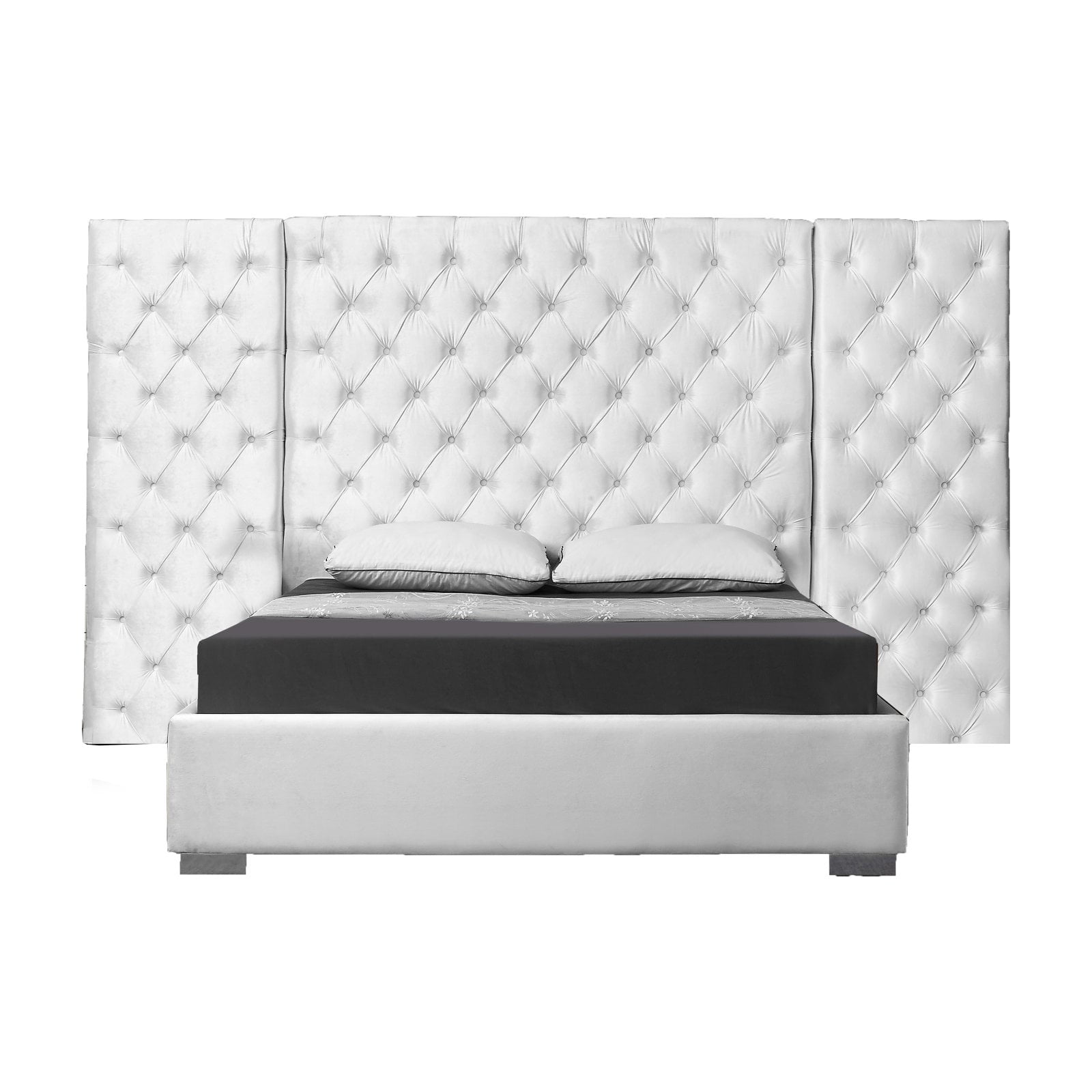 Grande White Velvet Queen BedColorWhite Velvet,StyleContemporary