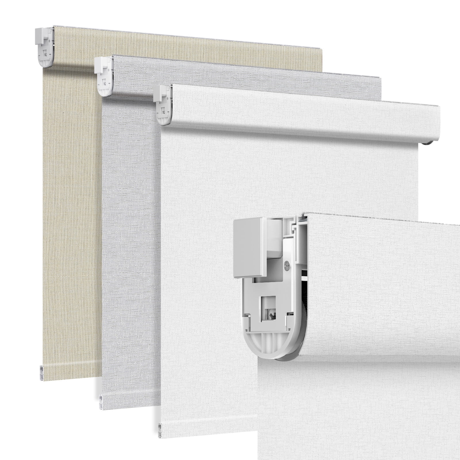 Grandekor No Drill No Tools Blackout Roller Shades - 58.5"x72" Textured-White | Free-Stop Cordless Blinds with UV Protection | Custom Fit for Home, Bedroom, Office, Living Room