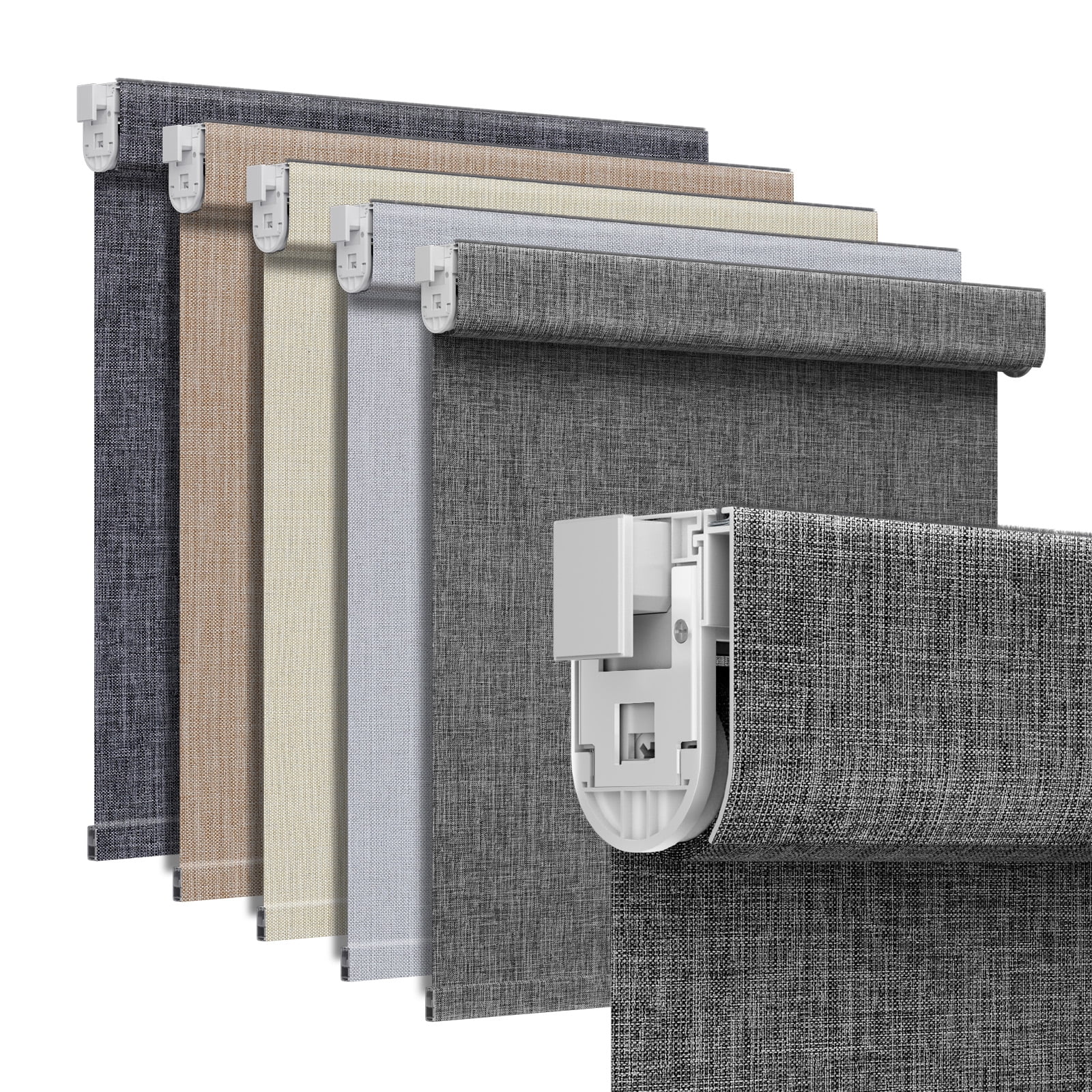 Grandekor No Drill No Tools Blackout Roller Shades - 58"x72" Hemp-Dark Gray | Free-Stop Cordless Blinds with UV Protection | Custom Fit for Home, Bedroom, Office, Living Room