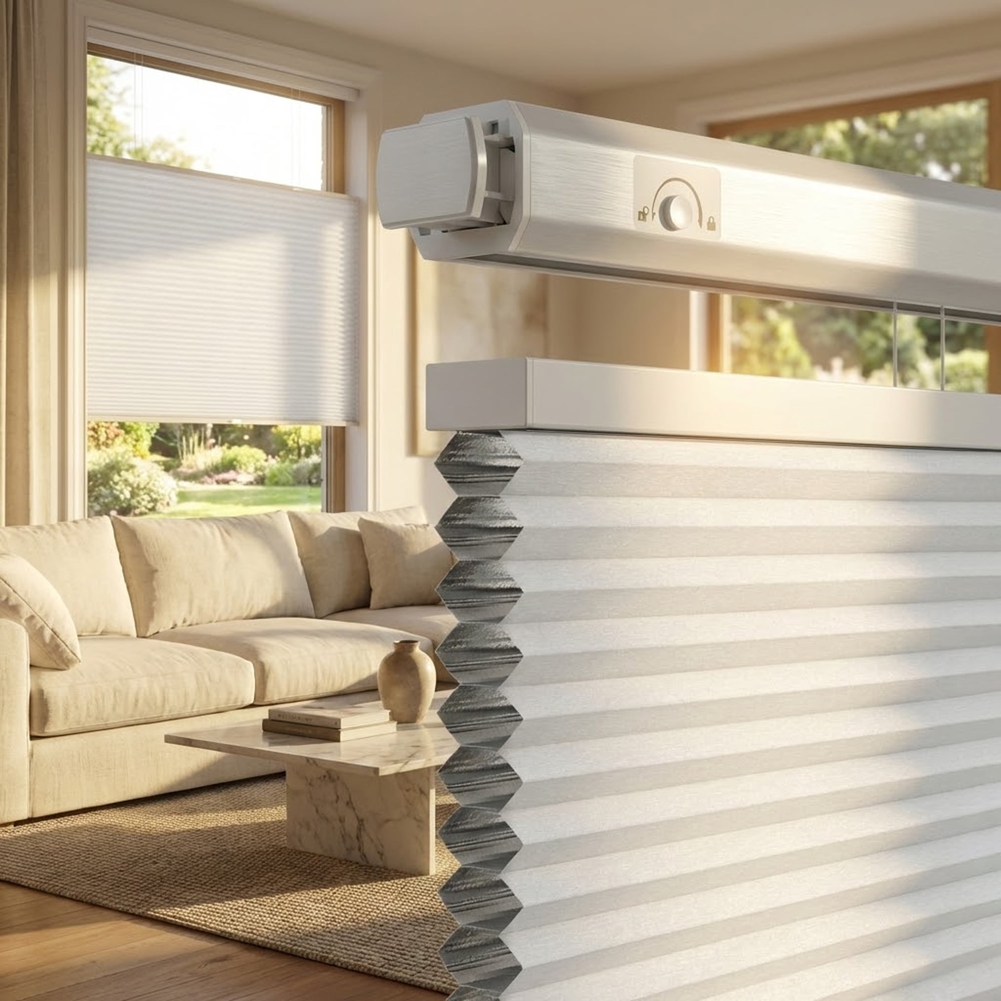 Grandekor No Drill Top Down Bottom Up Cellular Shades, 1.5 Inch Large Cell Cordless Blackout Honeycomb Blinds for Indoor Windows, Thermal Privacy, Rental Friendly White 46"W x 48"H