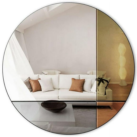 Grander Images GJ003-60 24 in. Tinted Glass Frameless Round Mirror - Grey, Gold & Orange