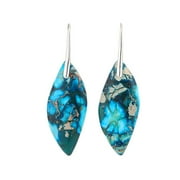 Grandest Birch 1 Pair Drop Earrings Leaf Shape Elegant Natural Stone All Match Hook Earrings for Women Stone Blue