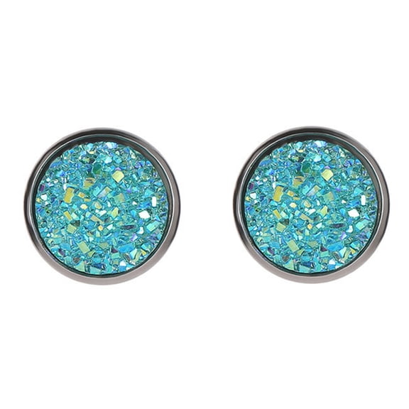 Grandest Birch 1 Pair Ear Stud Decorative Colorful Stainless Round Shaped Rhinestone Ear Stud for Gift Stainless Steel Blue