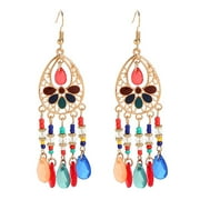 Grandest Birch 1 Pair Hook Earrings Tassels Bohemian Jewelry Long Vintage Dangle Earrings for Wedding Rhinestone,Alloy Multi-color