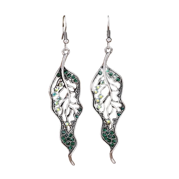 Grandest Birch 1 Pair Lady Earrings Creative Leaf Shape Individual Rhinestone Drop Earrings for Gift Rhinestone,Alloy Green