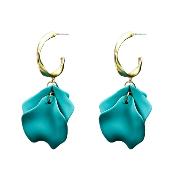 Grandest Birch 1 Pair Pendant Earrings Sweet Exquisite Piercing Rose Petal Hoop Earrings for Daily Life Resin Blue