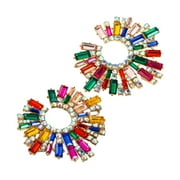 Grandest Birch 1 Pair Stud Earrings Sunflower-shaped Multicolor Rhinestones Jewelry Vintage Bohemian Earrings for Beach Alloy Mult