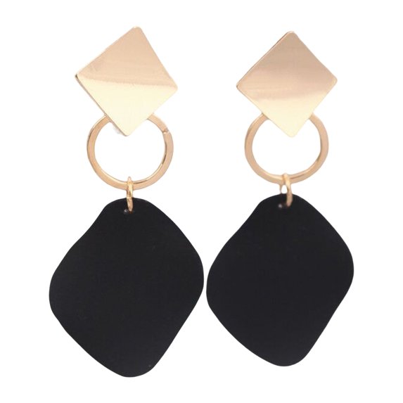 Grandest Birch 1 Pair Women Dangle Earrings Contrast Color Rhombus Shape Alloy Durable Drop Earrings Lady Accessory Alloy Black