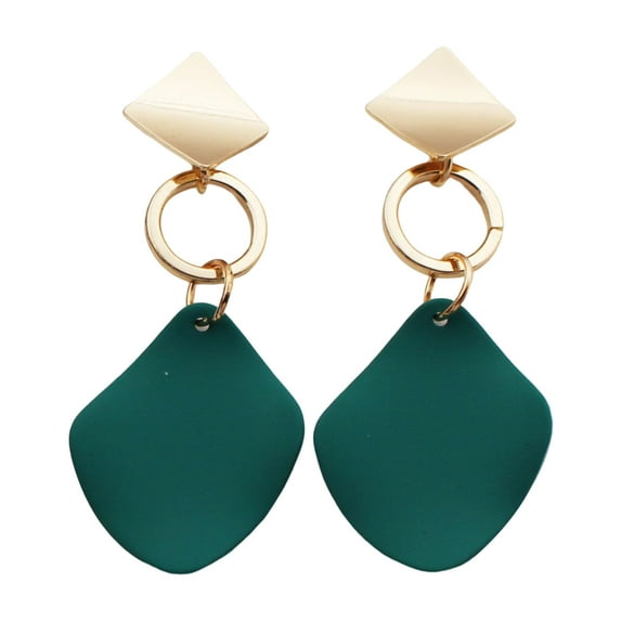 Grandest Birch 1 Pair Women Dangle Earrings Contrast Color Rhombus Shape Alloy Durable Drop Earrings Lady Accessory Alloy Green