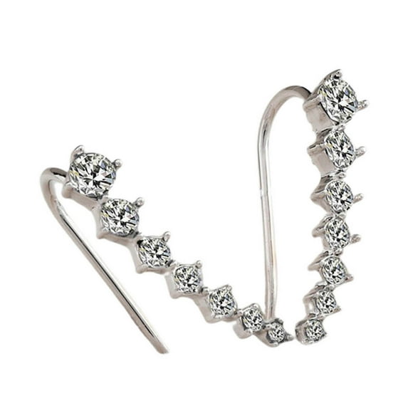 Grandest Birch 1 Pair Women Ear Studs C Shape Rhinestone Jewelry Shiny Korean Style Stud Earrings for Dating Metal,Rhinestone Silv