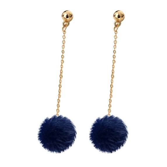 Grandest Birch 1 Pair Women Earrings Lightweight Jewelry 5 Colors Fluffy Ball Long Dangle Earrings for Cocktail Faux Fur,Alloy Blu