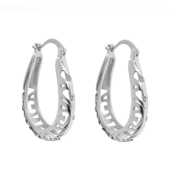 Grandest Birch 1 Pair Women Hoop Earrings Round Hollow Out Flower Jewelry Exaggerated Geometric Earrings for Wedding Alloy Silver