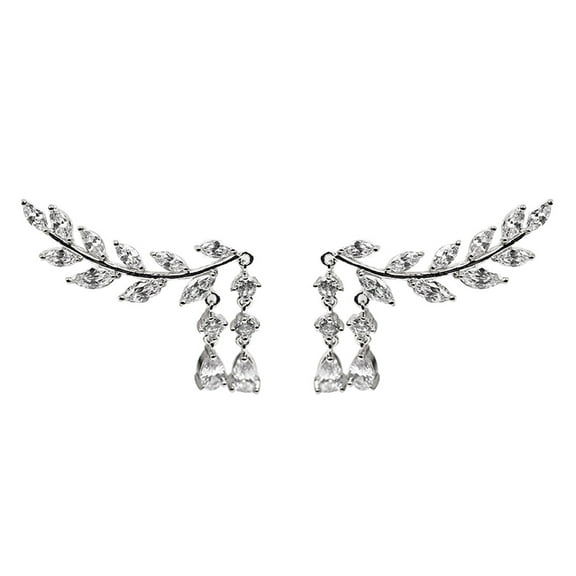 Grandest Birch 1 Pair Women Leaves Shape Rhinestone Inlaid Water-drop Tassels Earrings Ear Studs Jewelry for Party Rhinestone,Allo
