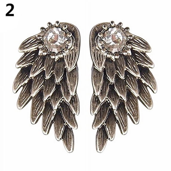 Grandest Birch 1 Pair Women Xmas Gift Angel Wings Rhinestone Inlaid Stud Earrings Alloy, Rhinestone Bronze