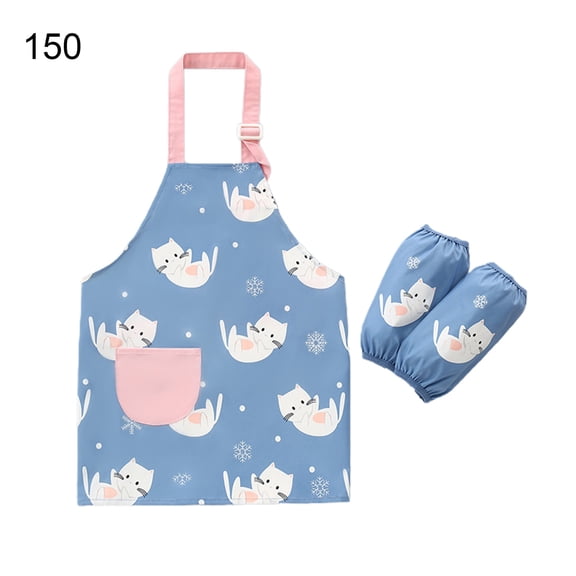 Grandest Birch 1 Set Animal Pattern Kids Apron with Sleevelet Polyester Playing Games Children Garden Apron for Cleaning with Pock