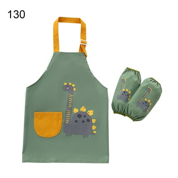 Grandest Birch 1 Set Animal Pattern Kids Apron with Sleevelet Polyester Playing Games Children Garden Apron for Cleaning with Pock