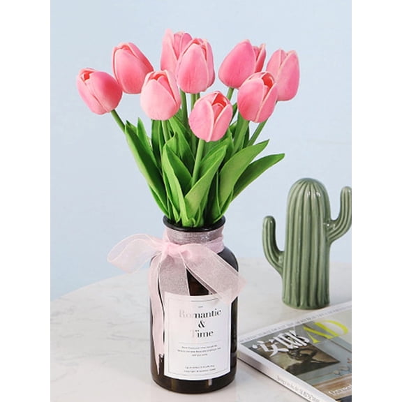 Grandest Birch 10Pcs Artificial Tulips Lifelike Realistic Plastic Faux Silk Floral Simulation for Home Decoration