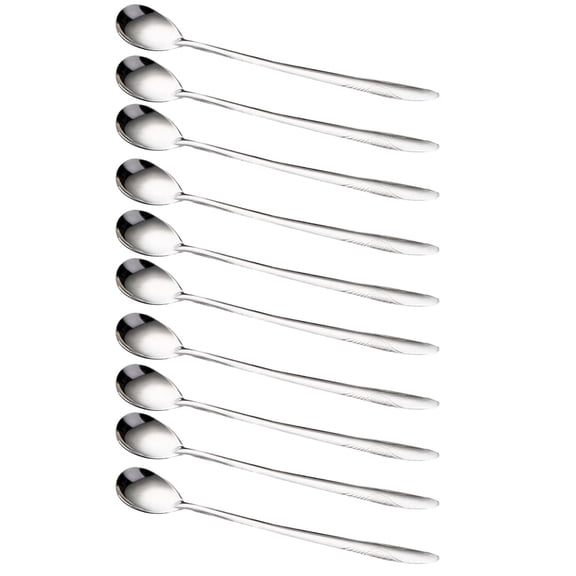 Grandest Birch 10Pcs Long Handle Stainless Steel Coffee Ice Cream Dessert Tea Spoon Tableware Durable Easy to Clean Anti Rust Non-
