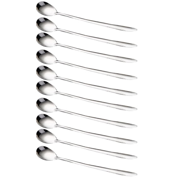 Grandest Birch 10Pcs Long Handle Stainless Steel Coffee Ice Cream Dessert Tea Spoon Tableware Durable Easy to Clean Anti Rust Non-