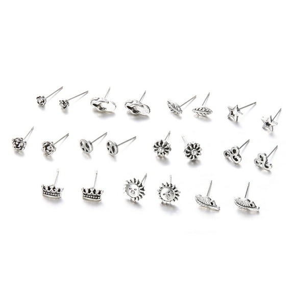 Grandest Birch 11 Pairs/Set Bohemia Flower Leaf Small Ear Studs Women Earrings Party Decor Alloy Silver