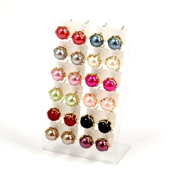 Grandest Birch 12 Pairs Elegant Earrings Round Faux Pearl Jewelry Women Party Ear Studs Set Alloy, Faux Pearl Multi-color