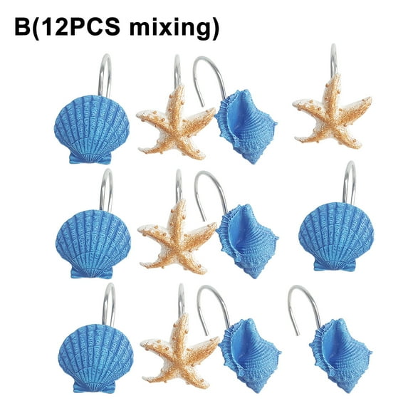 Grandest Birch 12Pcs Resin Seashell Conch Starfish Shower Curtain Hook Hanger Bathroom Decor Seashell Conch Starfish Design Organi