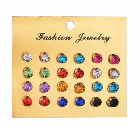Grandest Birch 12Pcs/Set Earrings Nickel-free with Rhinestone Alloy Women Earring Jewelry for Birthday Alloy Multi-color