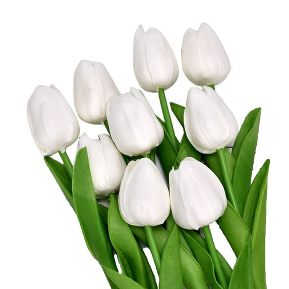 Grandest Birch 15Pcs Artificial Tulips Lifelike Realistic Plastic Faux Silk Floral Simulation for Home,White