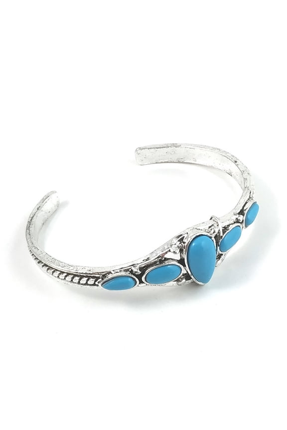 1PC Alloy Bracelet Opening Carving Hollow Out Cuff Bracelet Vintage Turquoises Women Bangle Accessories Blue Jewelry