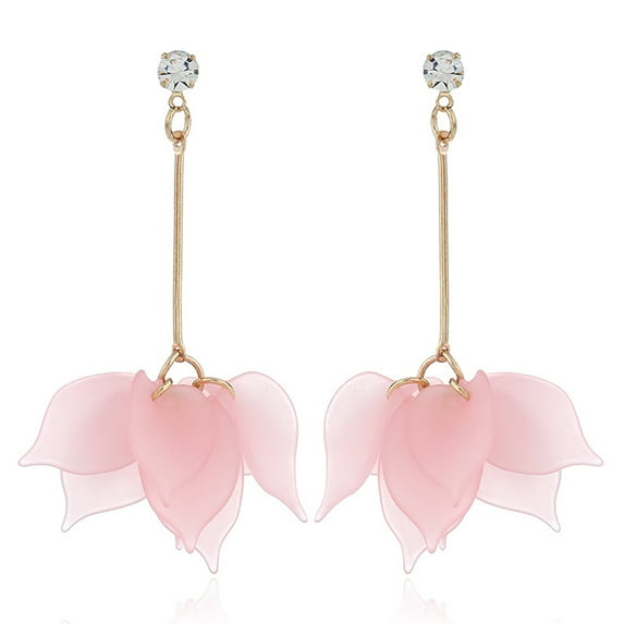 Grandest Birch 1Pair Drop Earrings Flower Petals Pendant Ear Decoration Alloy Women Long Dangle Earrings for Birthday Party Resin,