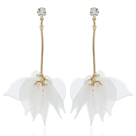 Grandest Birch 1Pair Drop Earrings Flower Petals Pendant Ear Decoration Alloy Women Long Dangle Earrings for Birthday Party Resin,