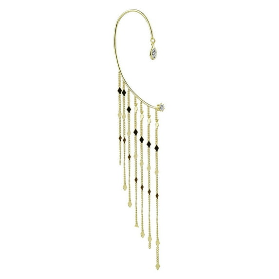Grandest Birch 1Pc Clip Earring Tassels Ear Wrap Type Jewelry Exaggerated Vintage Ear Cuff for Party Alloy Gold