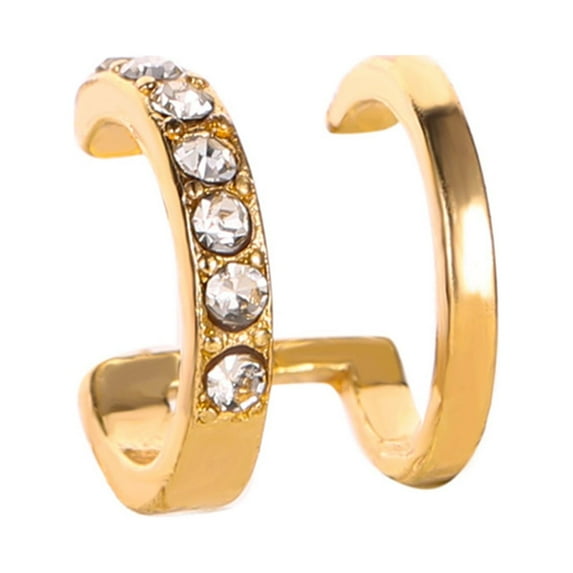 Grandest Birch 1Pc Ear Cuff C Shaped Shiny Copper Double Layer Rhinestone Ear Clips for Women Copper,Rhinestone Gold