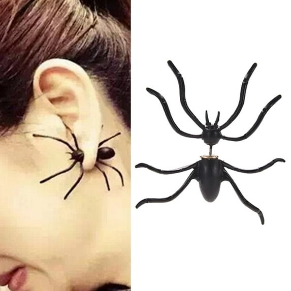 Grandest Birch 1Pc Halloween Scary Spider Shape Piercing Earring Ear Studs Jewelry Zinc Alloy Black