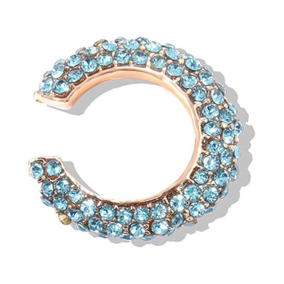 Grandest Birch 1Pc Lady Rhinestone C Shape Ear Cuff Clip Earring No Piercing Cartilage Jewelry Alloy, Rhinestone Blue