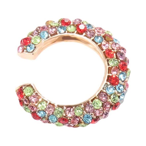 Grandest Birch 1Pc Lady Rhinestone C Shape Ear Cuff Clip Earring No Piercing Cartilage Jewelry Alloy, Rhinestone Multi-color