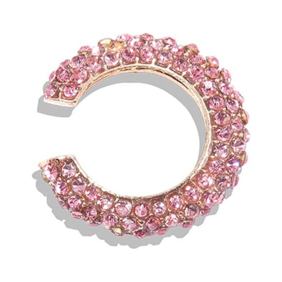 Grandest Birch 1Pc Lady Rhinestone C Shape Ear Cuff Clip Earring No Piercing Cartilage Jewelry Alloy, Rhinestone Pink
