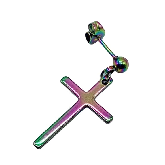 Grandest Birch 1Pc Punk Men Women Stainless Steel Cross Dangle Ear Stud Earring Party Jewelry Stainless Steel Multi-color