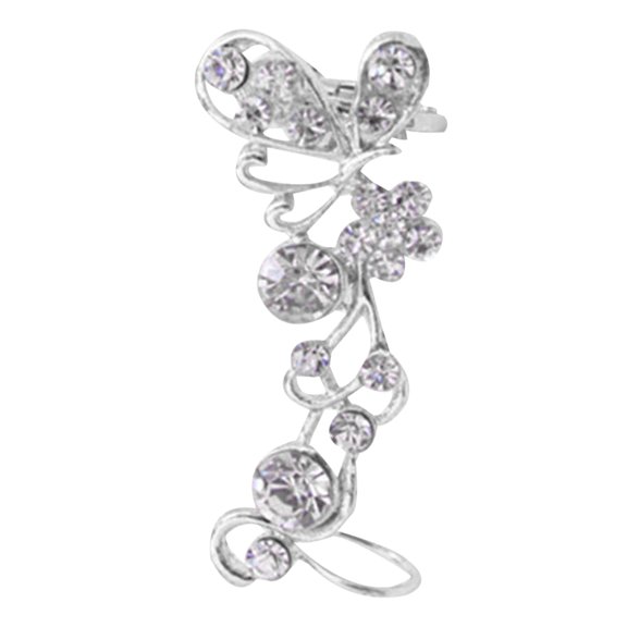 Grandest Birch 1Pc Sweet Women Rhinestone Inlaid Butterfly Right Ear Cuff Stud Earrings Jewelry Alloy, Rhinestone Silver
