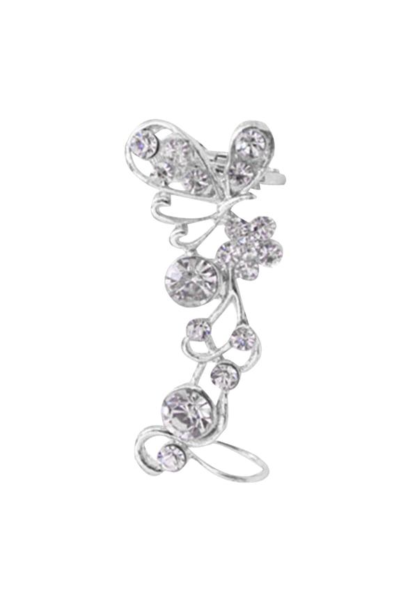 1Pc Sweet Women Rhinestone Inlaid Butterfly Right Ear Cuff Stud Earrings Jewelry Alloy, Rhinestone Silver